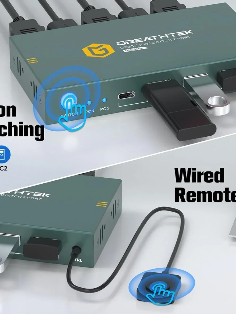 (NEW) HDMI KVM Switch 1 Monitor 2 Computers 4K@60HZ 2 Port KVM Switcher